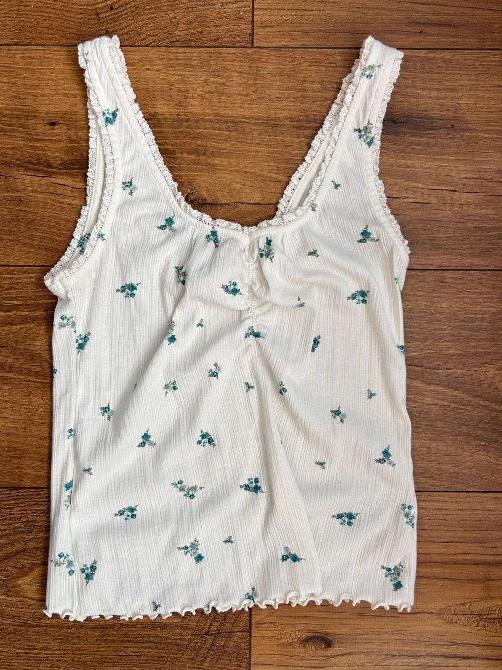 Old Navy White Ribbed Tank with Teal Floral Print